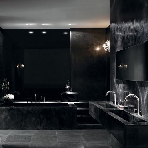 decoración en negro y gris para baños
