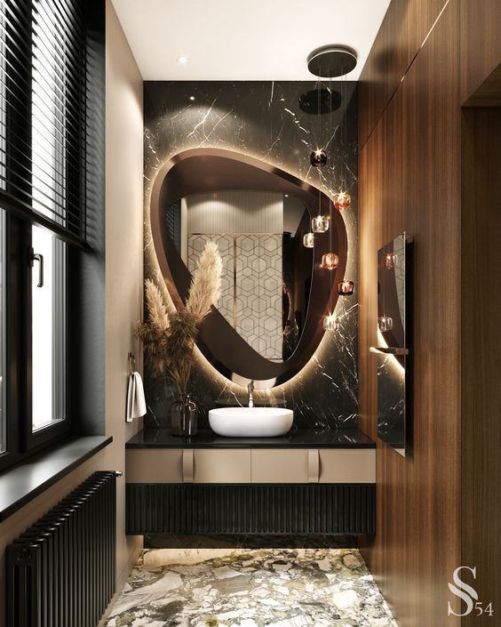 10 diseños elegantes de baños pequeños en tonos oscuros